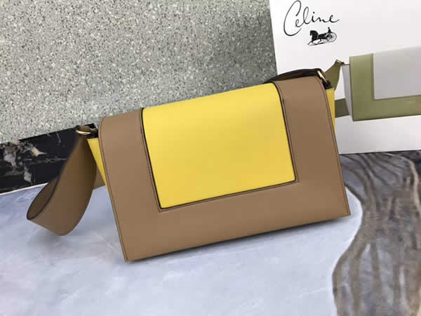 Fake Celine Frame Color Matching Khaki & Yellow Shoulder Bag Messenger Bag 180263